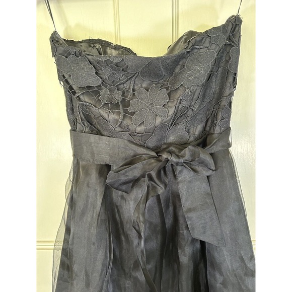 Eva Franco Women’s Black Strapless Mini Dress Embroidered Lace Size 10 - Picture 4 of 10